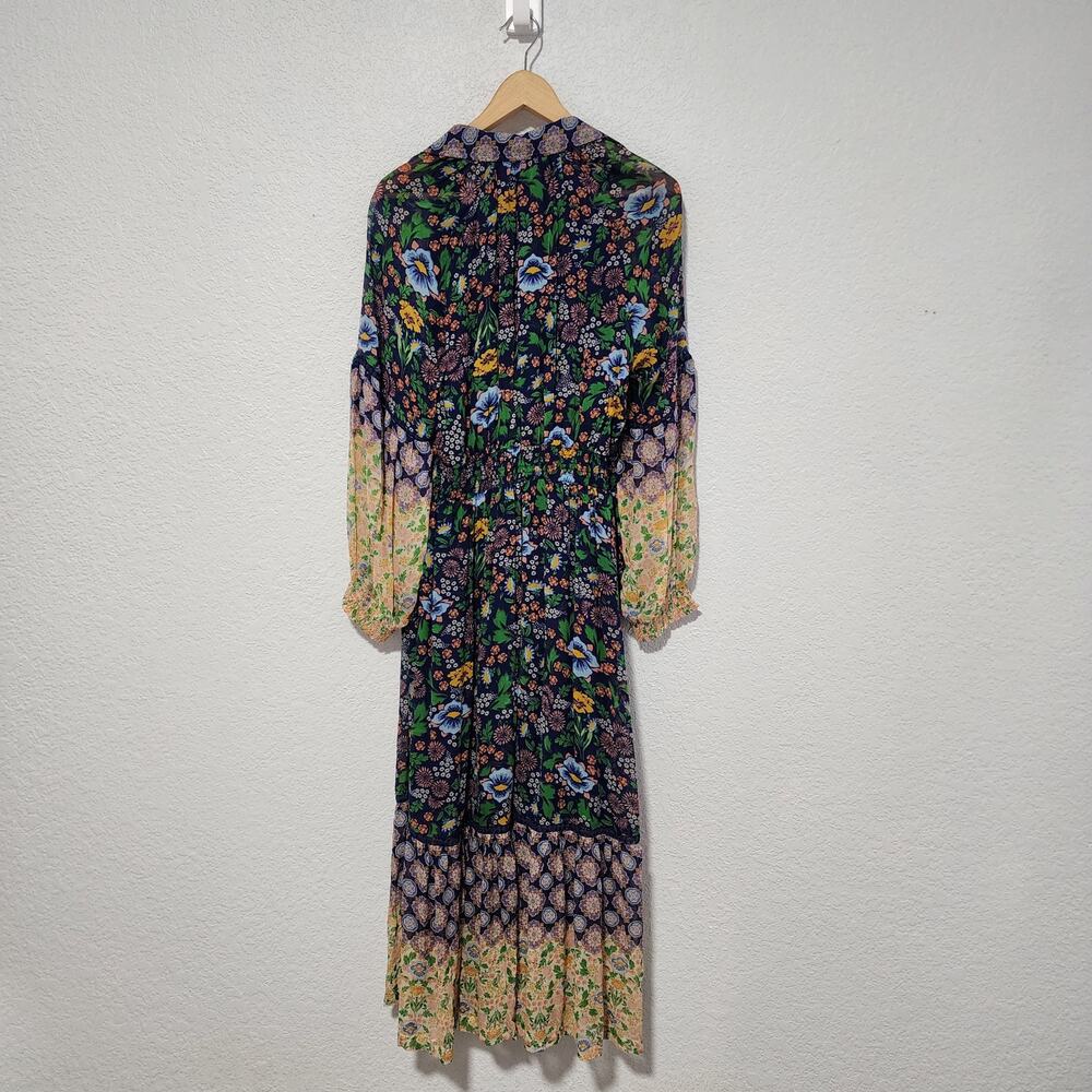 Anthropologie Floral Print Long Sleeve Elastic Waist Maxi Dress Large Petite NWT - Picture 4 of 14